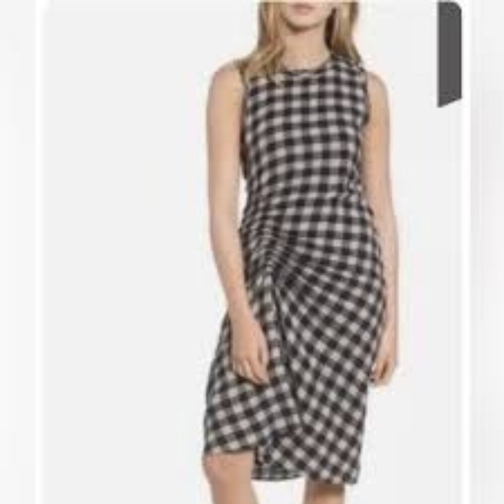 James Perse “Spiral” wool & linen blend ruched dress In navy/linen size S